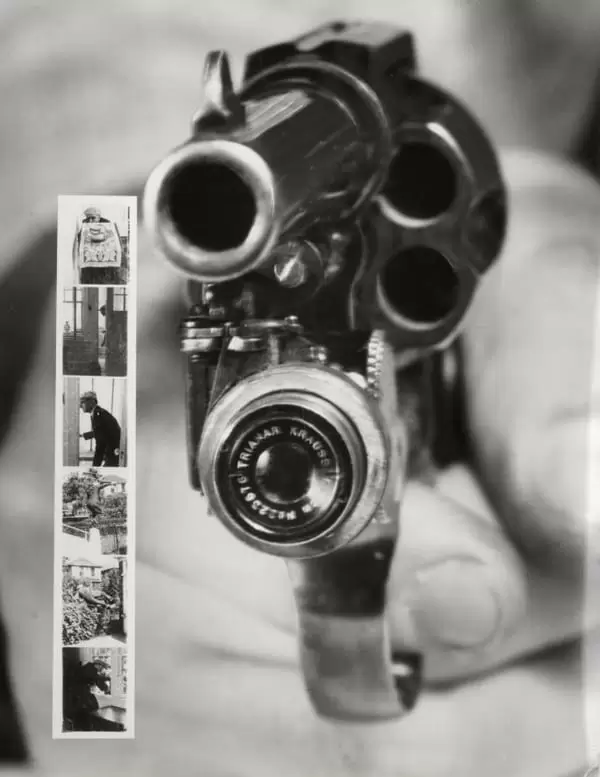 Revolver-câmera acoplada que tira fotos ao apertar o gatilho - 1938