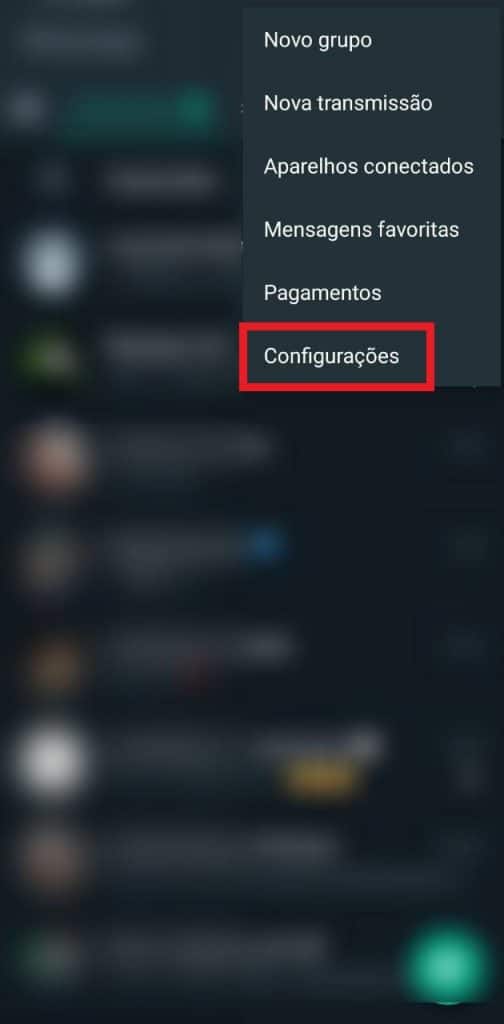 Agora, selecione "Configurações"